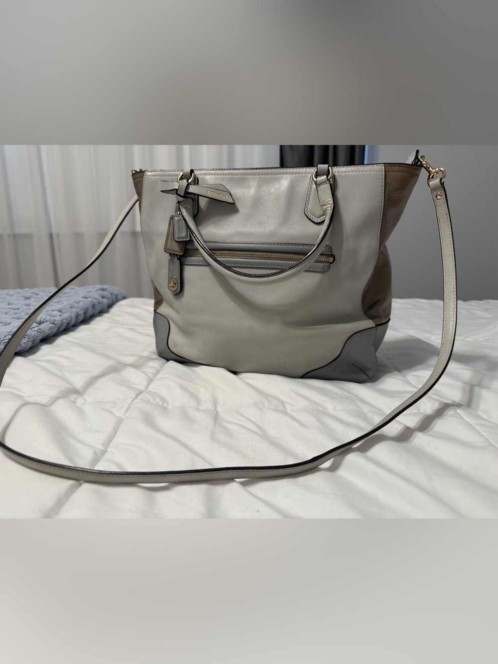 Coach Blaire 2013 ColorblockLeather Tote Satchel Gray/Gold w 2 tags & tassel